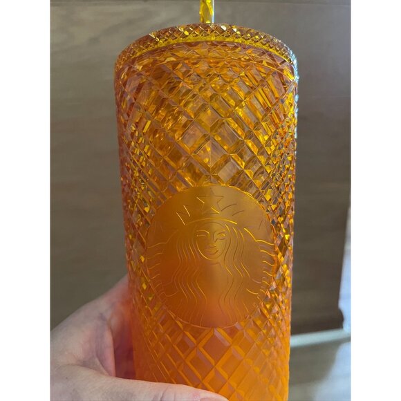 VHTF NWT Starbucks Orange Jeweled Tumbler With Straw 24 oz - Picture 3 of 7